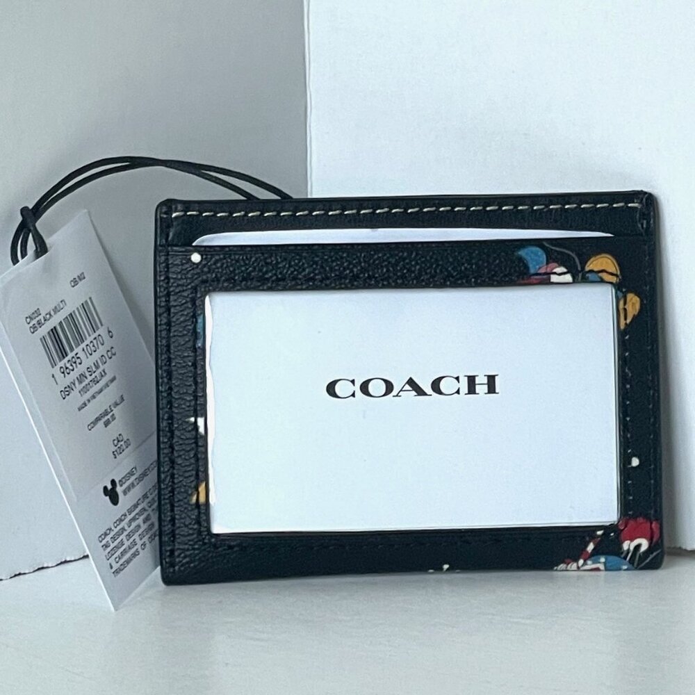 Disney x Coach Slim ID Card Case Holiday CN032 Black Leather Minnie Pluto ORGPKG - Picture 3 of 8